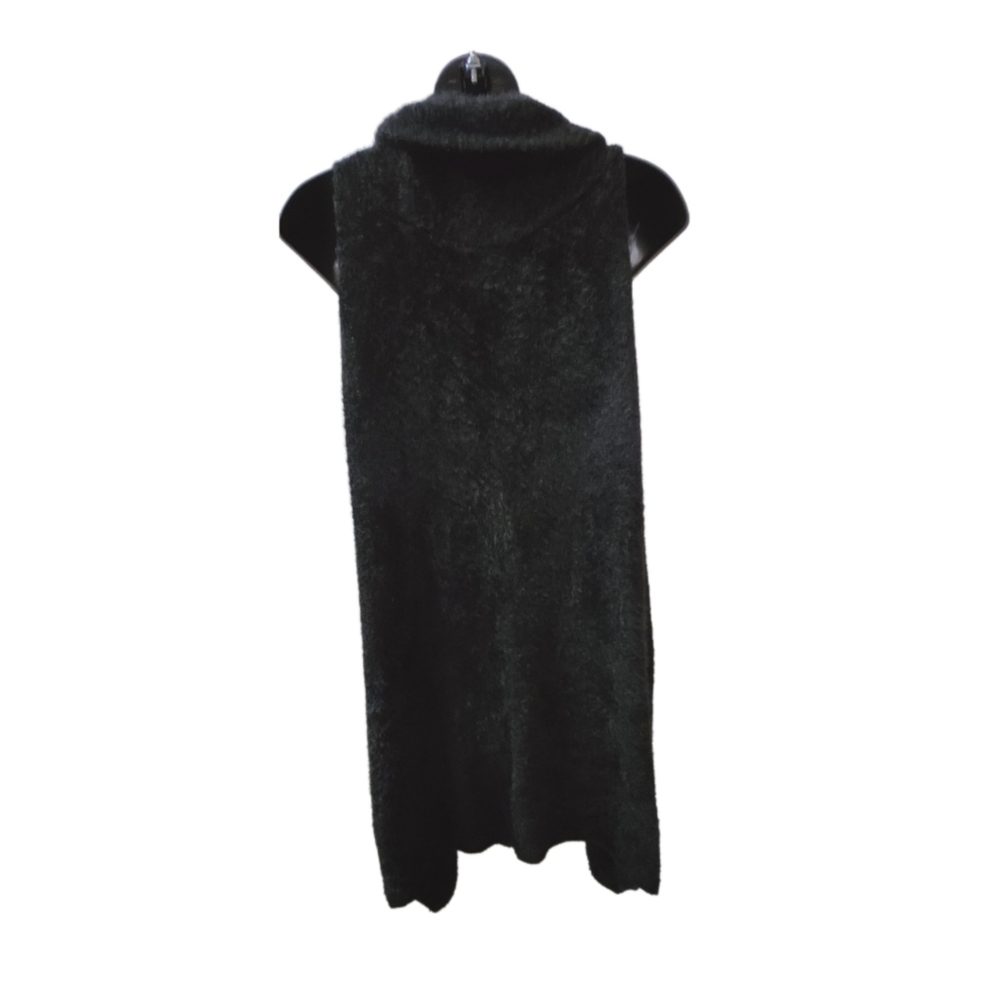 TALULAH BLACK FUZZY KNIT WATERFALL SLEEVELESS CARDIGAN - Picture 3 of 4
